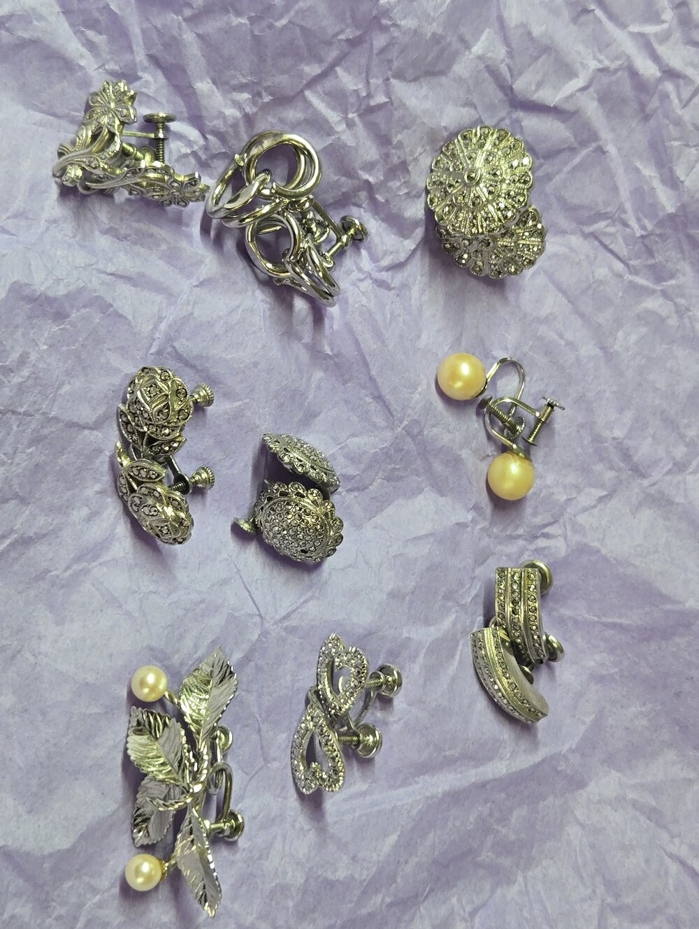 Vintage Sterling Silver Screwback Earring Lot with Pearls